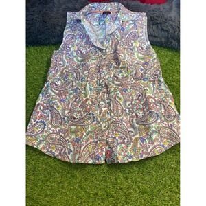 Talbots Petites Sleeveless‎ Paisley Print Button Up Shirt Top Women's Size 6P